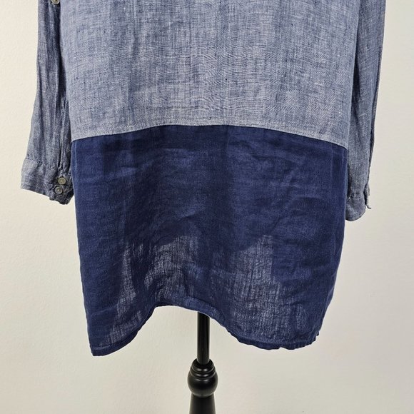 Artisan NY Womens Top Blue Linen Long Sleeve Button Shirt Tunic Sz 1X - Picture 9 of 16